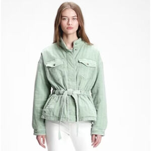 GAP Quilted Utility Jacket "Green Dollar" Casual Belted Coat Women's Large Tall